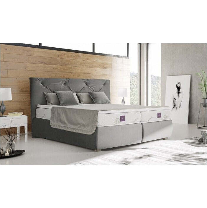 Postel Boxspring Richard 180x200, šedá, vč. matrace a topperu II. akosť