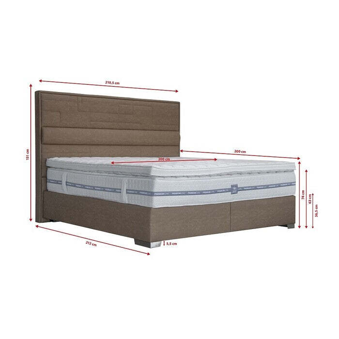 Postel Boxspring William 200x200, hnědá,včetně matrace a topperu II. akosť