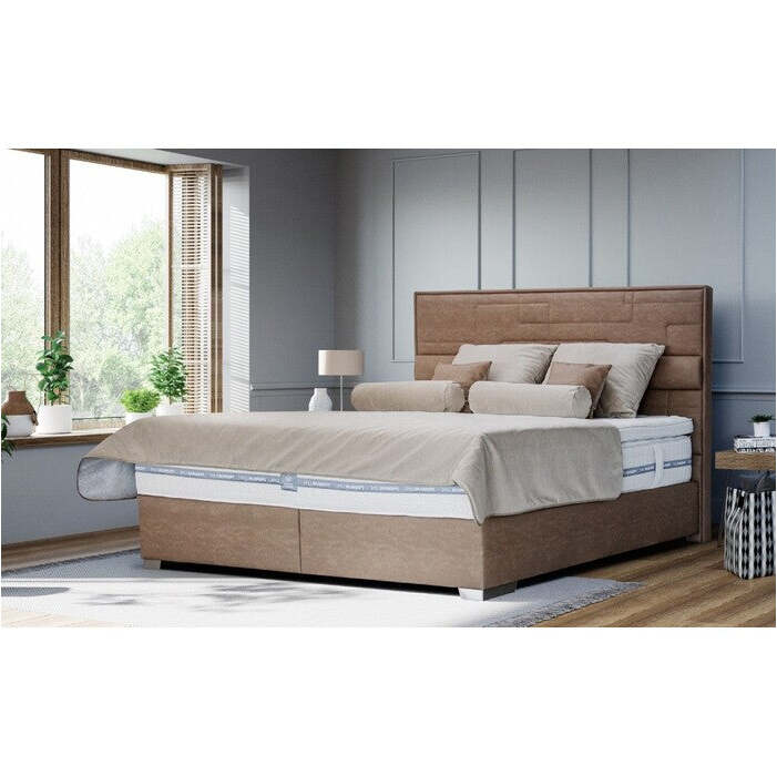 Postel Boxspring William 200x200, hnědá,včetně matrace a topperu VYSTAVENÉ