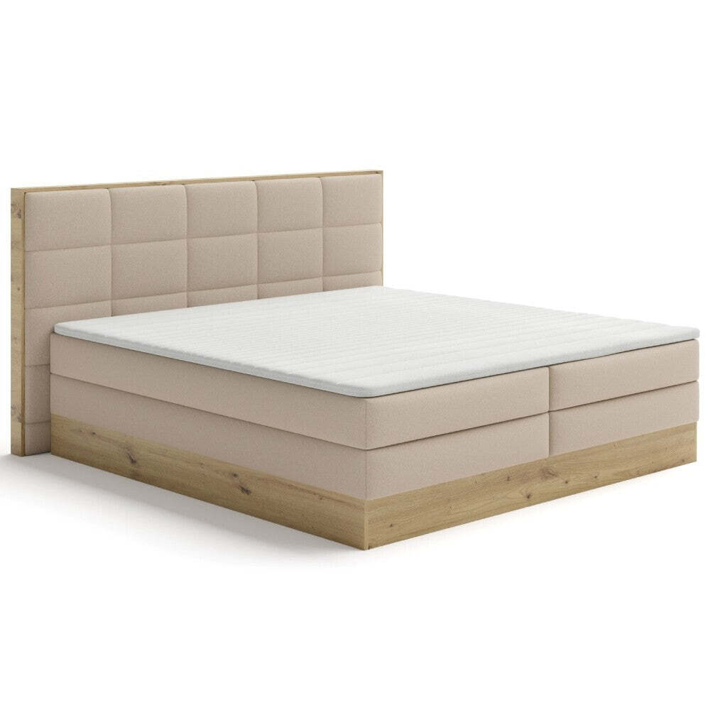 Posteľ Boxspring Wilmer 160x200,béžová,dub,vr.matraca a topperu