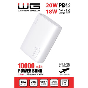 Powerbanka WG 10000mAh, PD 20W, QC 18W, biela