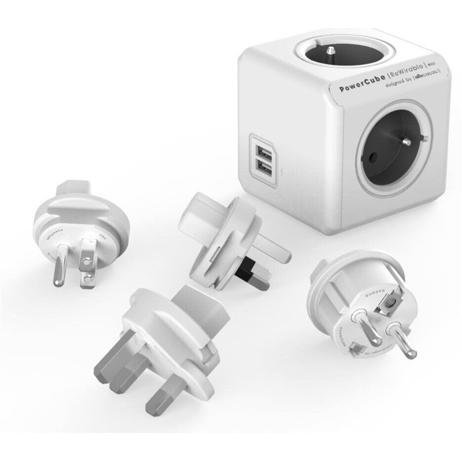 PowerCube REWIRABLE USB + Travel Plugs rozbočka, 4xzásuvka