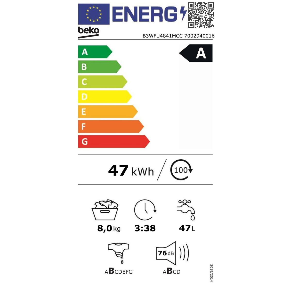 Práčka s predným plnením Beko B3WFU4841MCC, A, 8kg