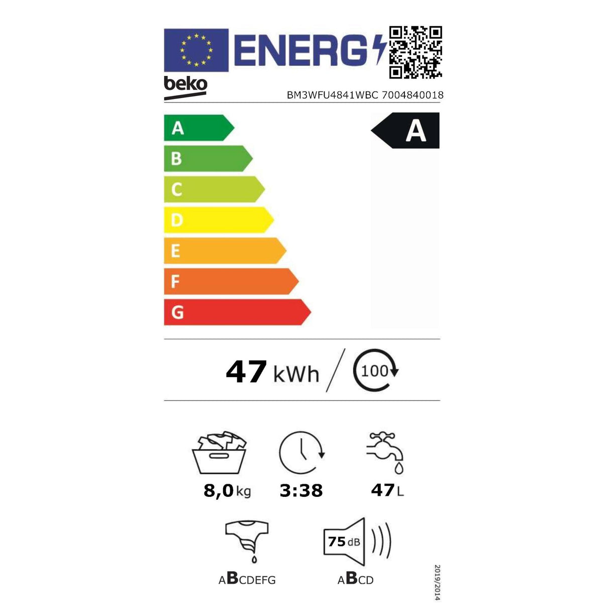 Práčka s predným plnením Beko BM3WFU4841WBC, 8kg