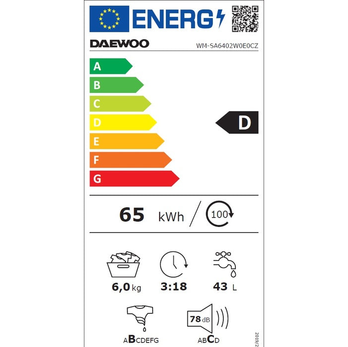 Práčka s predným plnením Daewoo WM-SA6402W0E0CZ, D, 6kg