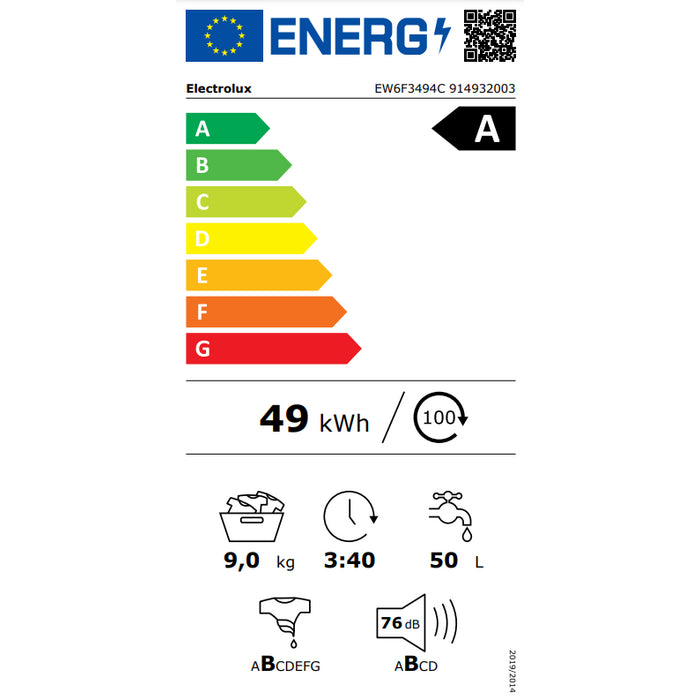 Práčka s predným plnením Electrolux EW6F3494C, 9 kg