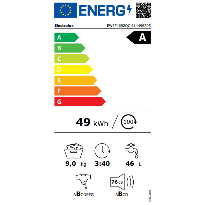 Práčka s predným plnením Electrolux EW7F4692QC, 9 kg