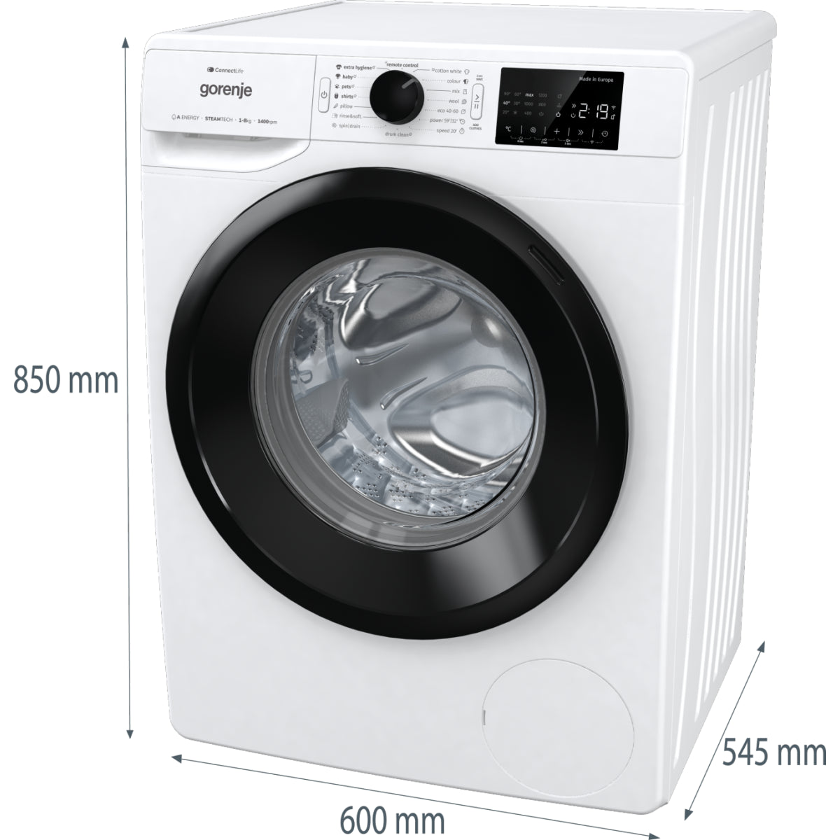 Práčka s predným plnením Gorenje WPNEI84A1SWIFI, A, 8kg