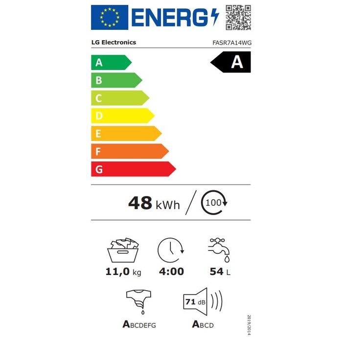 Práčka s predným plnením LG FASR7A14WG, A, 11kg