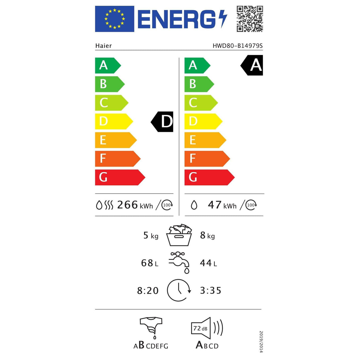 Práčka so sušičkou Haier HWD80-B14979-S,8/5 kg