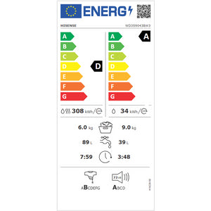 Práčka so sušičkou Hisense WD3S9043BW3, 9/6 kg