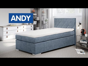 Válenda boxspring Andy 90x200, šedá, včetně matrace a topperu VYSTAVENÉ