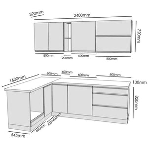 Rohová kuchyňa Brick pravý roh 240x160 cm (čierna/dub craft) - II. akosť