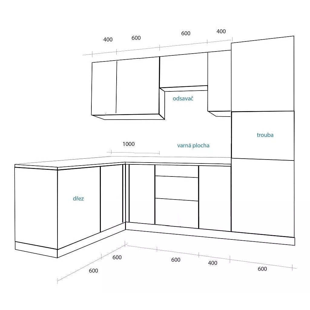 Rohová kuchyňa Emilia Lux ľavý roh 260x180 cm (sivá lesk)