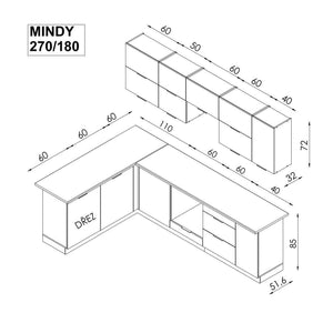 Rohová kuchyňa Mindy ľavý roh 270x180 cm (sivá matná) II. akosť