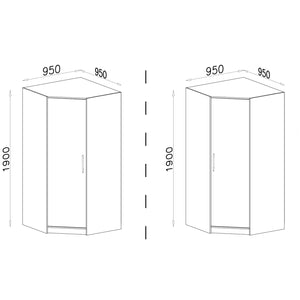 Rohová šatní skříň Rams - 95x190x95 cm (dub sonoma, bílá) ROZBALENÉ