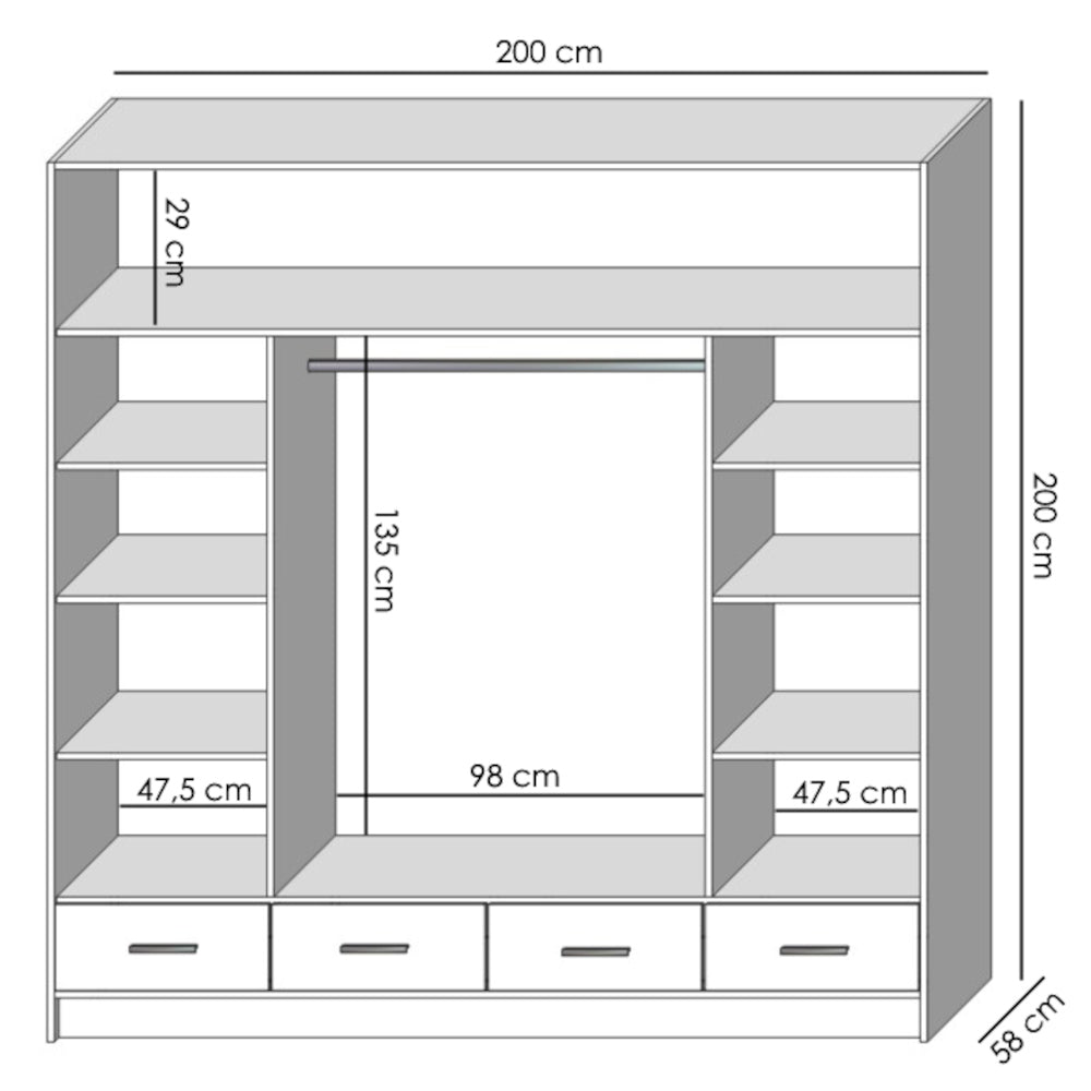 Šatní skříň Safoo - 200x200x58 cm (dub) ROZBALENÉ