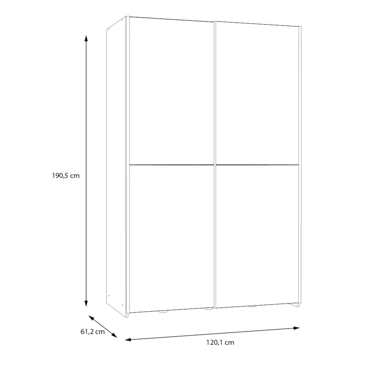 Šatníková skriňa Amy - 120,1x190,5x61,2 cm (biela, dub)