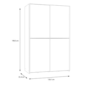 Šatníková skriňa Amy - 120,1x190,5x61,2 cm (biela, dub)