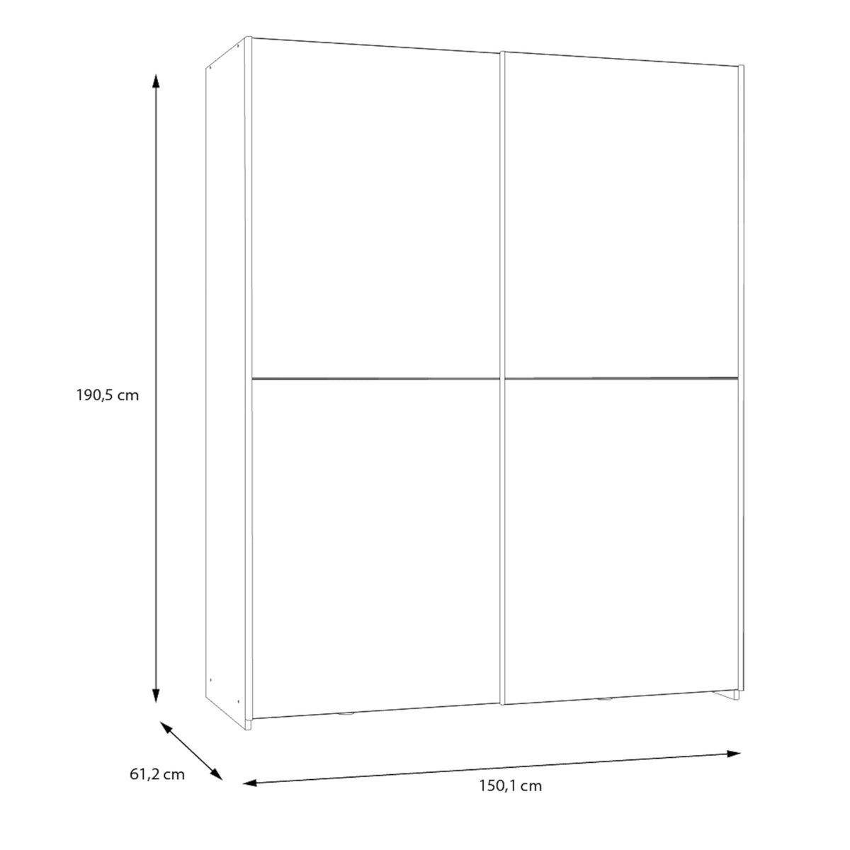 Šatníková skriňa Amy - 150,1x190,5x61,2 cm (biela, dub)