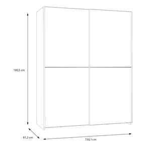 Šatníková skriňa Amy - 150,1x190,5x61,2 cm (biela, dub)