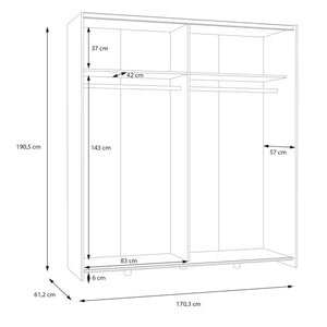 Šatníková skriňa Amy - 170,3x190,5x61,2 cm (biela, dub)