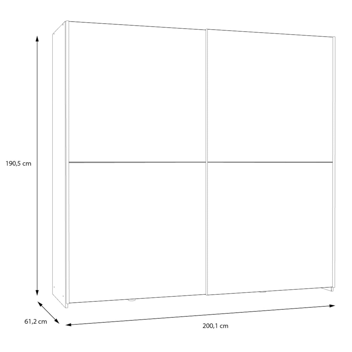 Šatníková skriňa Amy - 200,1x190,5x61,2 cm (biela, dub)