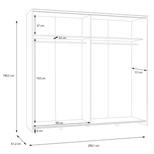 Šatníková skriňa Amy - 200,1x190,5x61,2 cm (biela, dub)