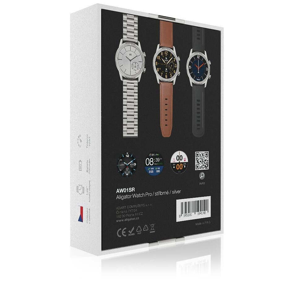 Smart hodinky Aligator Watch Pro, 3x remienok, strieborná POŠKODENIA