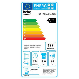 Sušička bielizne Beko DPY8506GXB2, A+++, 8 kg