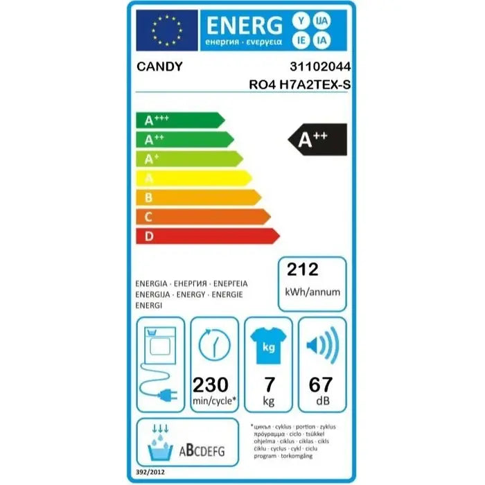 Sušička bielizne Candy RO4H7A2TEX-S, A++, 7kg