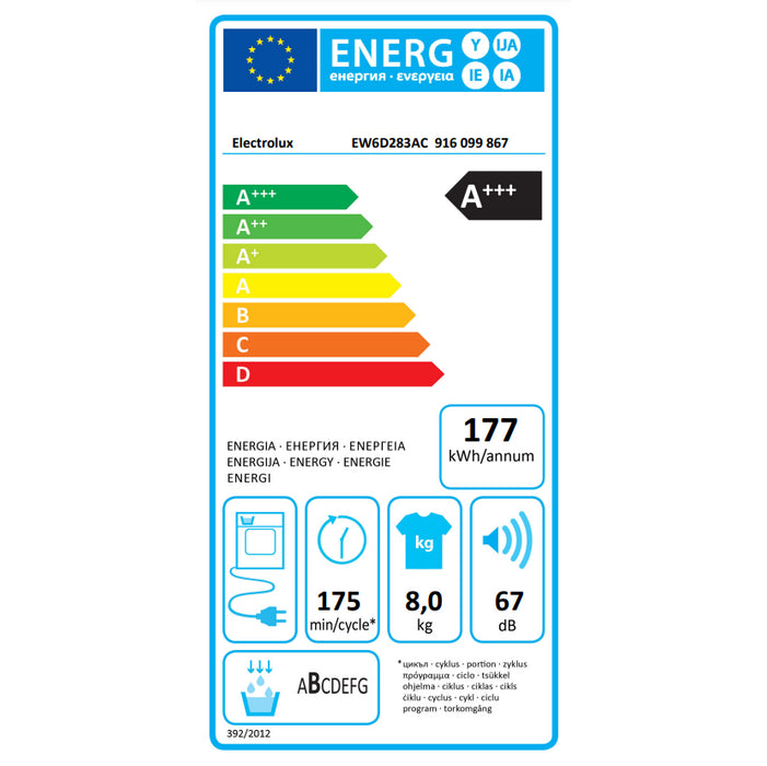 Sušička bielizne Electrolux EW6D283AC, A+++, 8 kg