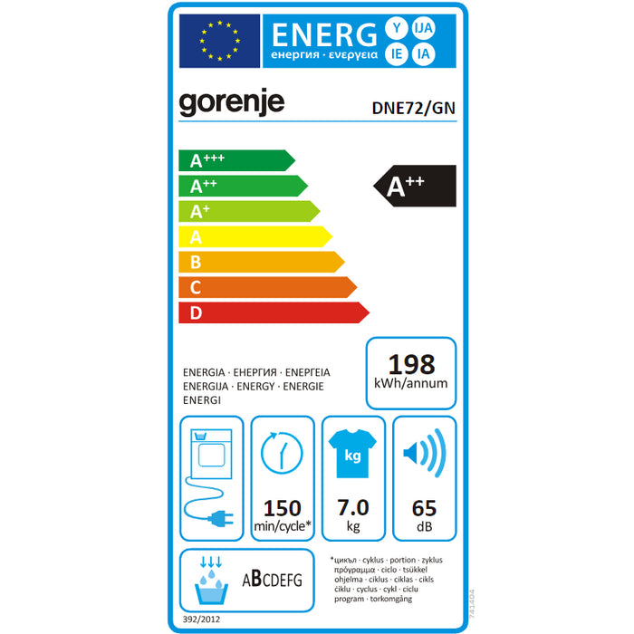 Sušička bielizne Gorenje DNE72/GN, A, 7kg