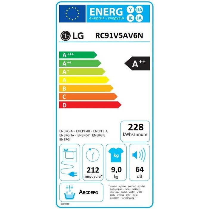 Sušička bielizne LG RC91V5AV6N, A++, 9 kg