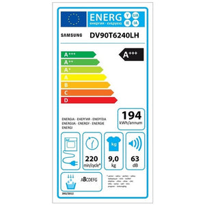 Sušička bielizne Samsung DV90T6240LH/S7, a+++, 9kg