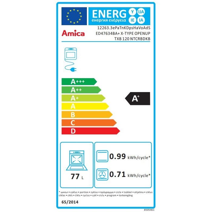 Vstavaná parná rúra Amica TXB 120 NTCRBDKB, A+, 77l