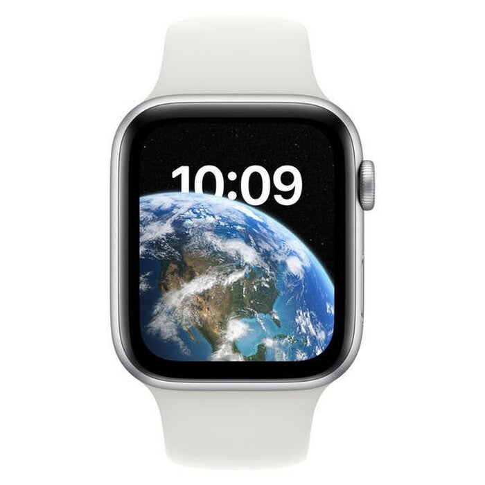 Apple Watch SE, 44mm, strieborná, športový remienok, biela