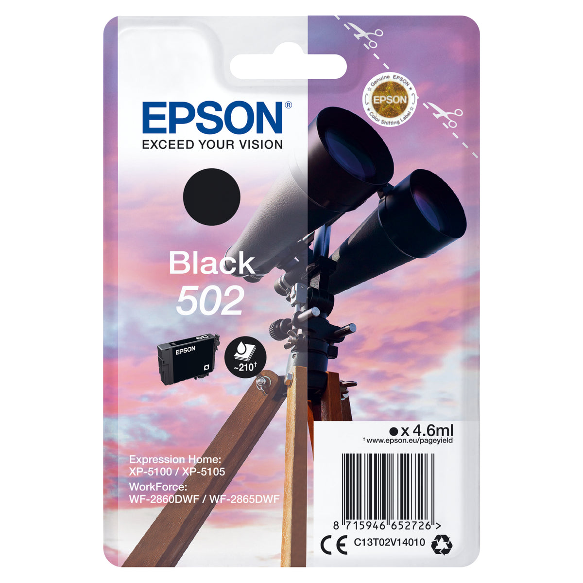 Epson originálny ink C13T02V14010, T02V140, 502, black, 4.6ml