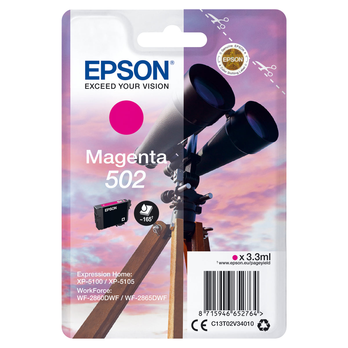 Epson originálny ink C13T02V34010, 502, T02V340, magenta