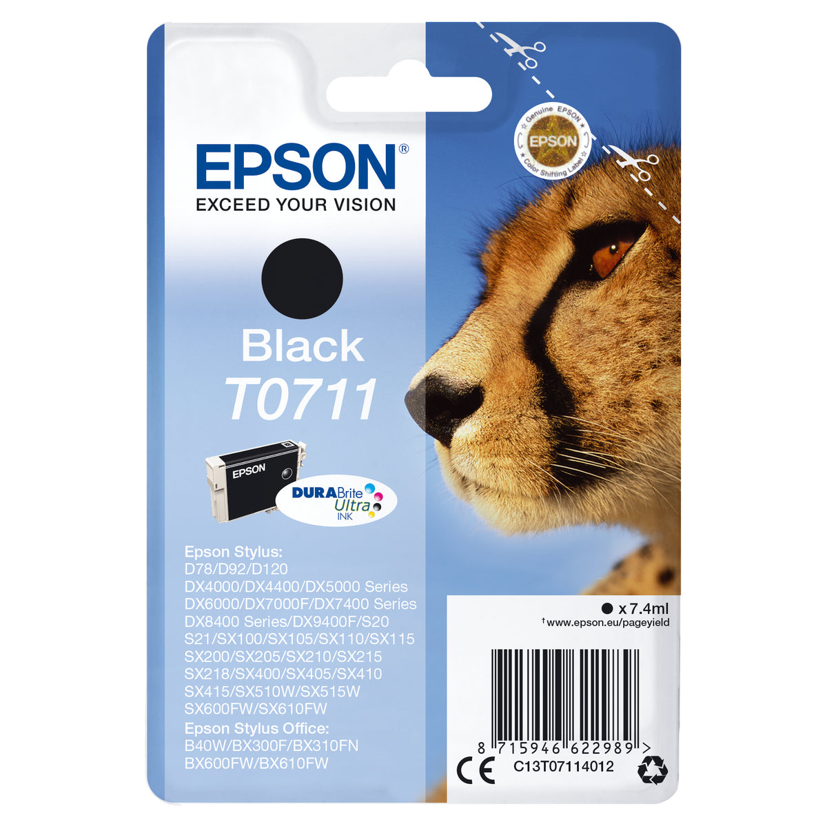 Epson originálny ink C13T07114012, black, 7,4ml