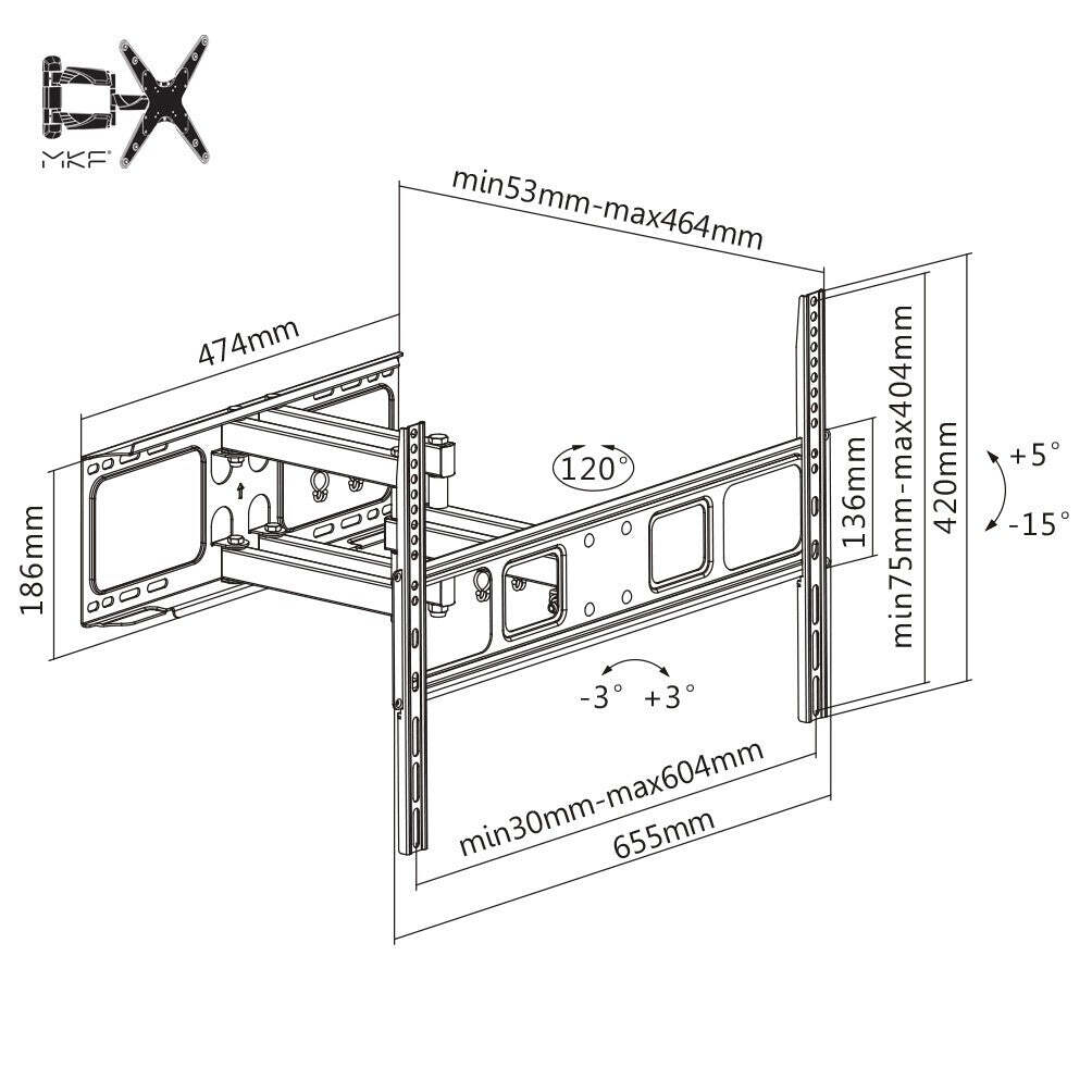 Držiak TV MKF 17DP641, do 80&quot;, 40kg, výsuvný POŠKODENÝ OBAL