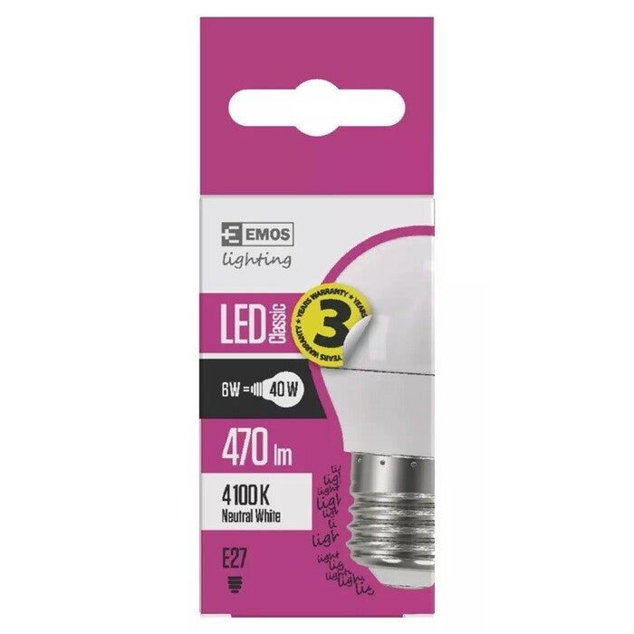 Emos ZQ1121 LED žiarovka Classic Mini Globe 6W E27 neutrál biela