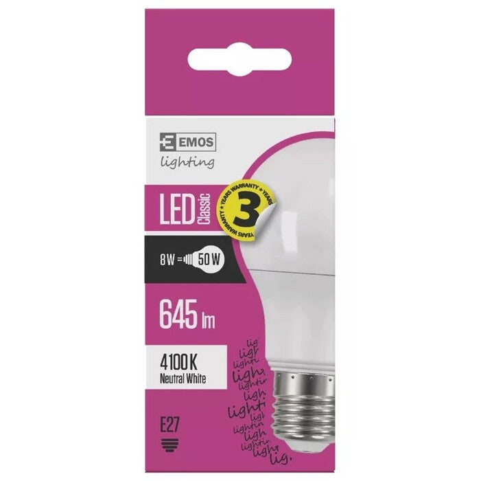 Emos ZQ5131 LED žiarovka Classic A60 8W E27 neutrálna biela