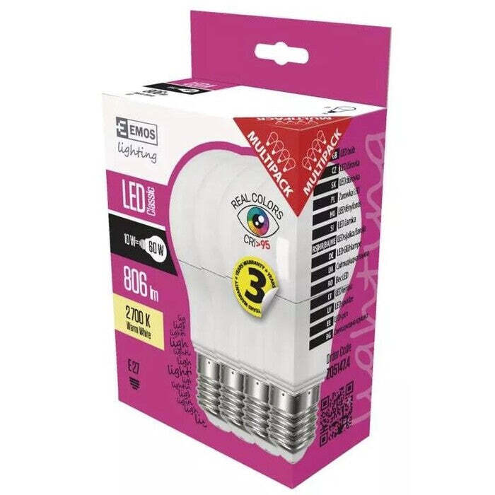 Emos ZQ51474 LED žiarovka Classic A60 10W E27 teplá biela , 4 ks