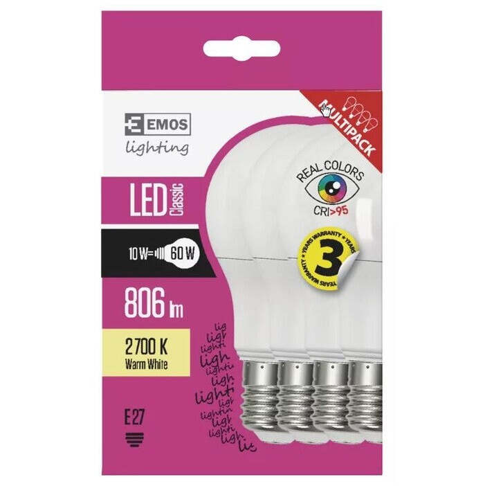 Emos ZQ51474 LED žiarovka Classic A60 10W E27 teplá biela , 4 ks