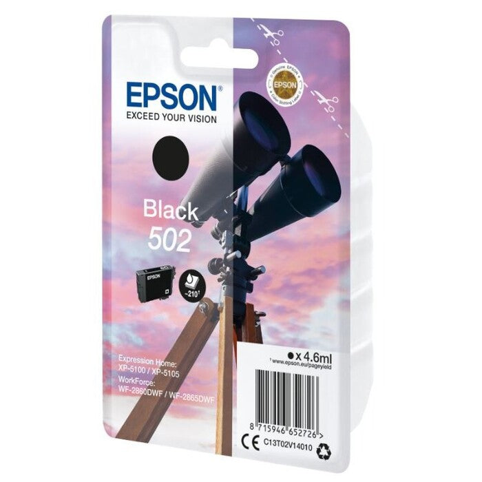 Epson originálny ink C13T02V14010, T02V140, 502, black, 4.6ml