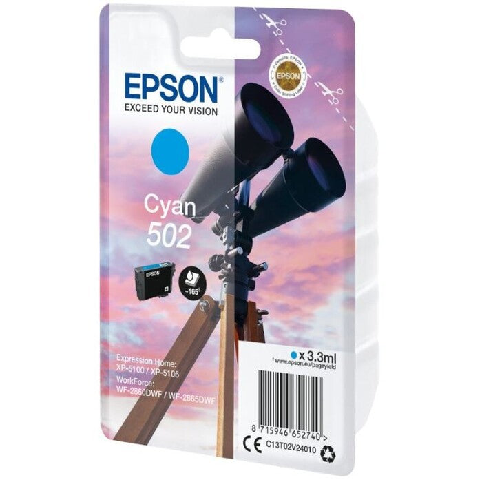 Epson originálny ink C13T02V24010, 502, T02V240, cyan, 3.3ml