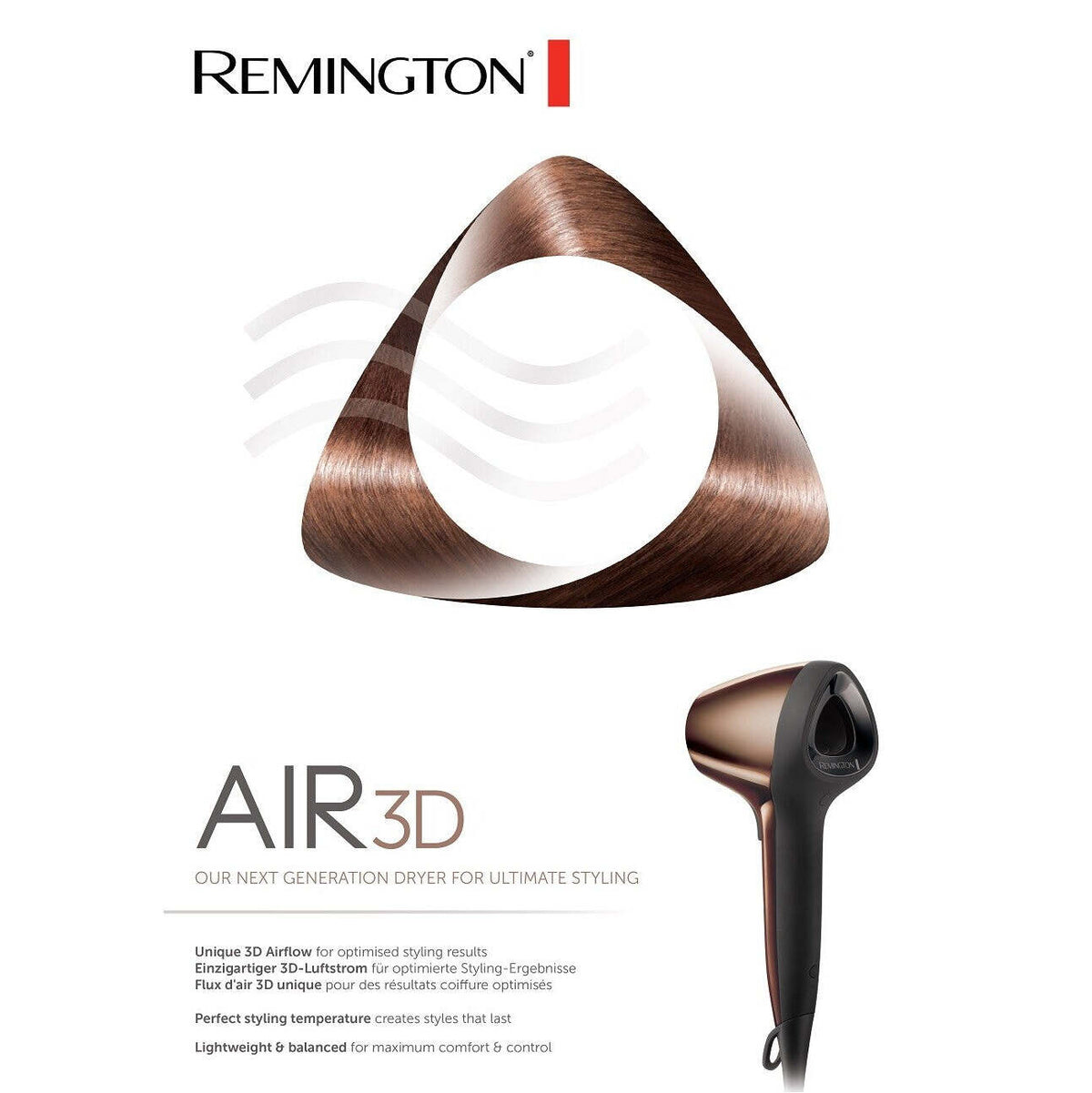 Fén Remington Air3D Dryer bronze D7777, 1800W POUŽITÉ, NEOPOTREB