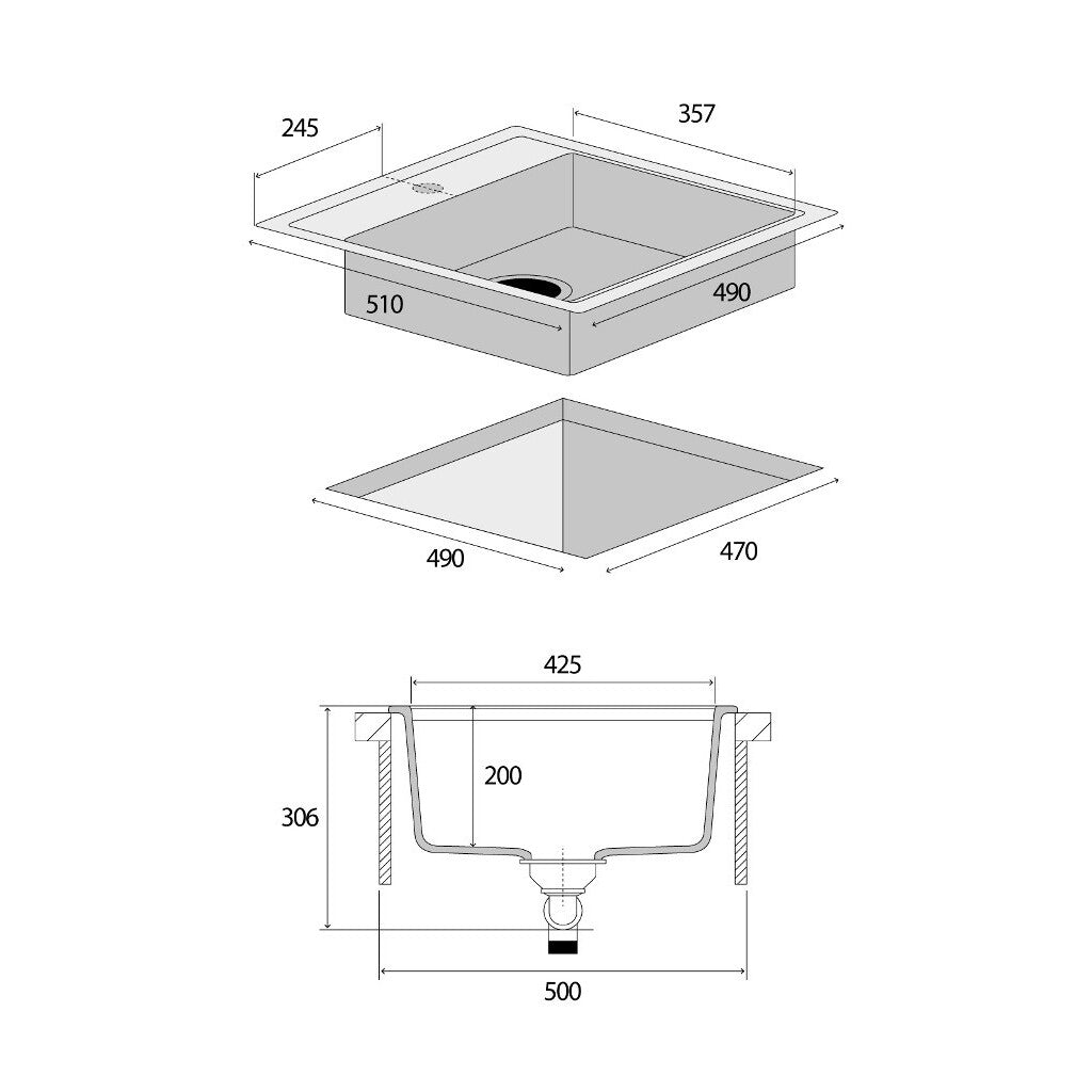 Granitový drez bez odkvapu Concept Cubis DG00C50dg