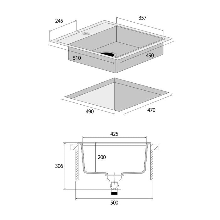 Granitový drez bez odkvapu Concept DG00C50WH Cubis, biely ROZBALE